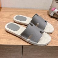 Hermes Antigua Espadrilles Men Grained Calfskin In Grey
