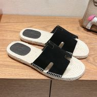 Hermes Antigua Espadrilles Men Suede In Black