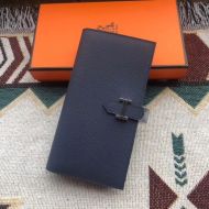 Hermes Bearn Wallet Epsom Leather In Navy Blue