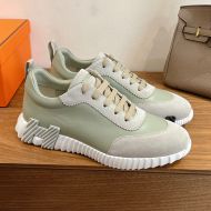 Hermes Bouncing Sneakers Unisex Calfskin and Suede In Green/White