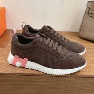 Hermes Bouncing Sneakers Unisex Mesh and Suede In Coffee
