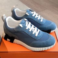 Hermes Bouncing Sneakers Unisex Textured Mesh and Suede In Blue