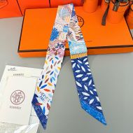 Hermes Chacun Fait Son Nid Silk Twilly In Blue