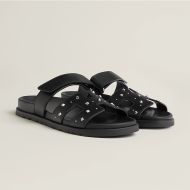 Hermes Chypre Slides Unisex Medor Studs Calfskin In Black