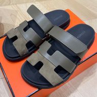 Hermes Chypre Slides Women Calfskin and Suede In Green