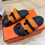 Hermes Chypre Slides Women Two-Tone Calfskin In Black/Brown