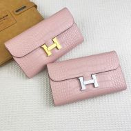 Hermes Constance Wallet Alligator Leather In Pink