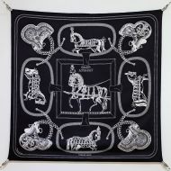 Hermes Embroidered Grand Apparat Scarf 90 In Black