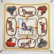 Hermes Embroidered Grand Apparat Scarf 90 In Gold