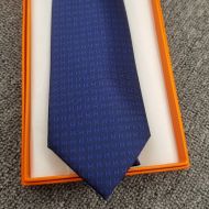 Hermes Faconnee H Bicolore Tie In Blue