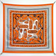 Hermes Festival des Amazones Bandana Scarf 90 In Orange