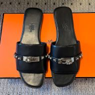 Hermes Giulia Slides Women Calfskin with Medor Studs In Black