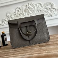 Hermes Halzan Bag Clemence Leather In Etain Grey