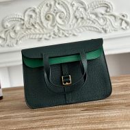 Hermes Halzan Bag Clemence Leather In Green