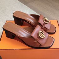 Hermes Ilot 50 Slides Women Calfskin In Brown