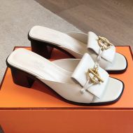 Hermes Ilot 50 Slides Women Calfskin In White