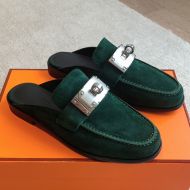 Hermes Iota Mules Women Suede In Green