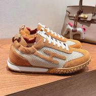 Hermes Jet Sneakers Unisex Crochet Knit and Suede In Brown