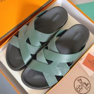 Hermes Kazimir Slides Unisex Calfskin and Suede In Green