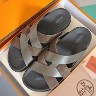 Hermes Kazimir Slides Unisex Calfskin and Suede In Taupe