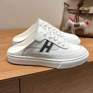 Hermes Keep Mules Unisex Calfskin In White/Black