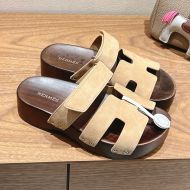 Hermes Kos Clog Unisex Suede In Camel