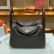 Hermes Lindy Bag Clemence Leather Gold Hardware In Coffee