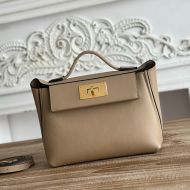 Hermes Mini 24/24 Bag Evercolor/Swift Leather Gold Hardware In Grey