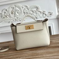 Hermes Mini 24/24 Bag Evercolor/Swift Leather Gold Hardware In White
