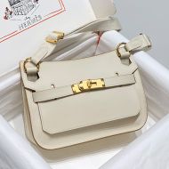 Hermes Mini Jypsiere Bag with Wooly Strap Evercolor Leather Gold Hardware In White
