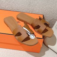 Hermes Oran Slides Women Epsom Calfskin In Brown