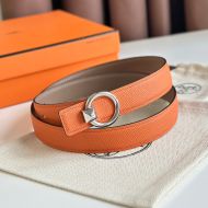 Hermes Round Buckle 24 Reversible Belt Leather In Orange/Brown