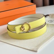 Hermes Round Buckle 24 Reversible Belt Leather In Yellow/White