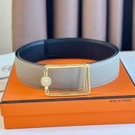 Hermes Tube Letter Buckle 38 Reversible Belt Leather In Grey/Black