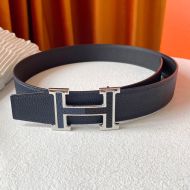 Hermes Two Color H 38 Reversible Belt Leather In Blue/Black