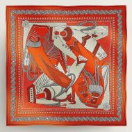 Hermes Zouaves Et Dragons Bandana Shawl 140 In Orange