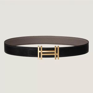 Hermes H Au Carre 32 Reversible Belt Leather In Black/Grey