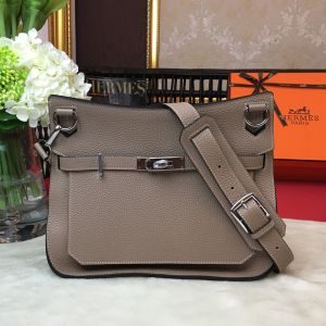 Hermes Jypsiere Bag Clemence Leather Palladium Hardware In Khaki