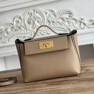 Hermes Mini 24/24 Bag Evercolor/Swift Leather Gold Hardware In Grey