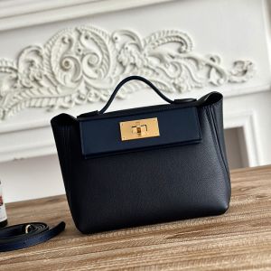 Hermes Mini 24/24 Bag Evercolor/Swift Leather Gold Hardware In Navy Blue