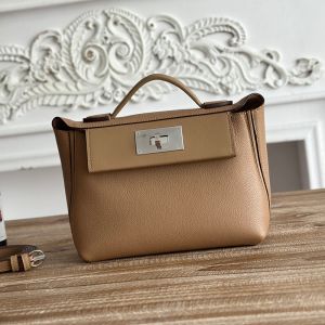 Hermes Mini 24/24 Bag Evercolor/Swift Leather Palladium Hardware In Camel