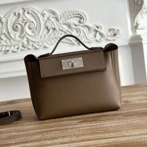 Hermes Mini 24/24 Bag Evercolor/Swift Leather Palladium Hardware In Coffee