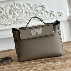 Hermes Mini 24/24 Bag Evercolor/Swift Leather Palladium Hardware In Khaki