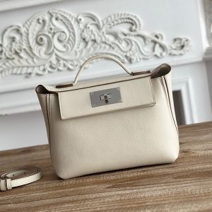 Hermes Mini 24/24 Bag Evercolor/Swift Leather Palladium Hardware In White