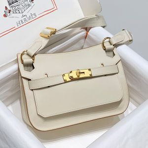 Hermes Mini Jypsiere Bag with Wooly Strap Evercolor Leather Gold Hardware In White