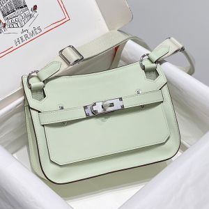 Hermes Mini Jypsiere Bag with Wooly Strap Evercolor Leather Palladium Hardware In Mint Green