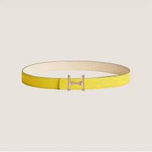 Hermes Mors H 24 Reversible Belt Leather In Yellow/White