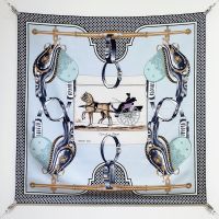 Hermes Carrick A Pompe Scarf 90 In Sky Blue