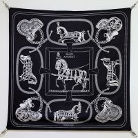 Hermes Embroidered Grand Apparat Scarf 90 In Black