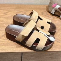 Hermes Kos Clog Unisex Suede In Camel